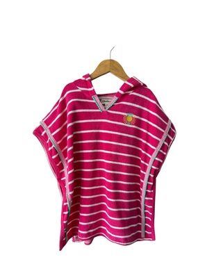Hatley Hot Pink & White Striped Hooded Kids Swim Coverup
